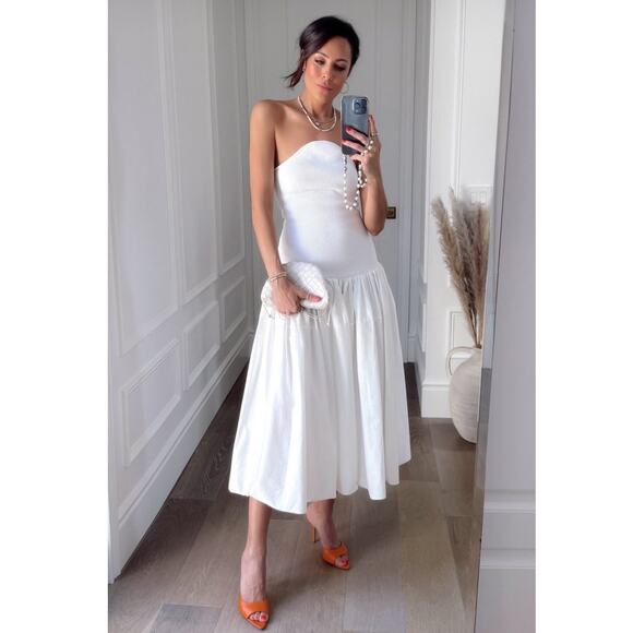 Alexis Kamali Dress stretch white midi aline bride bridal size large L - Picture 15 of 16